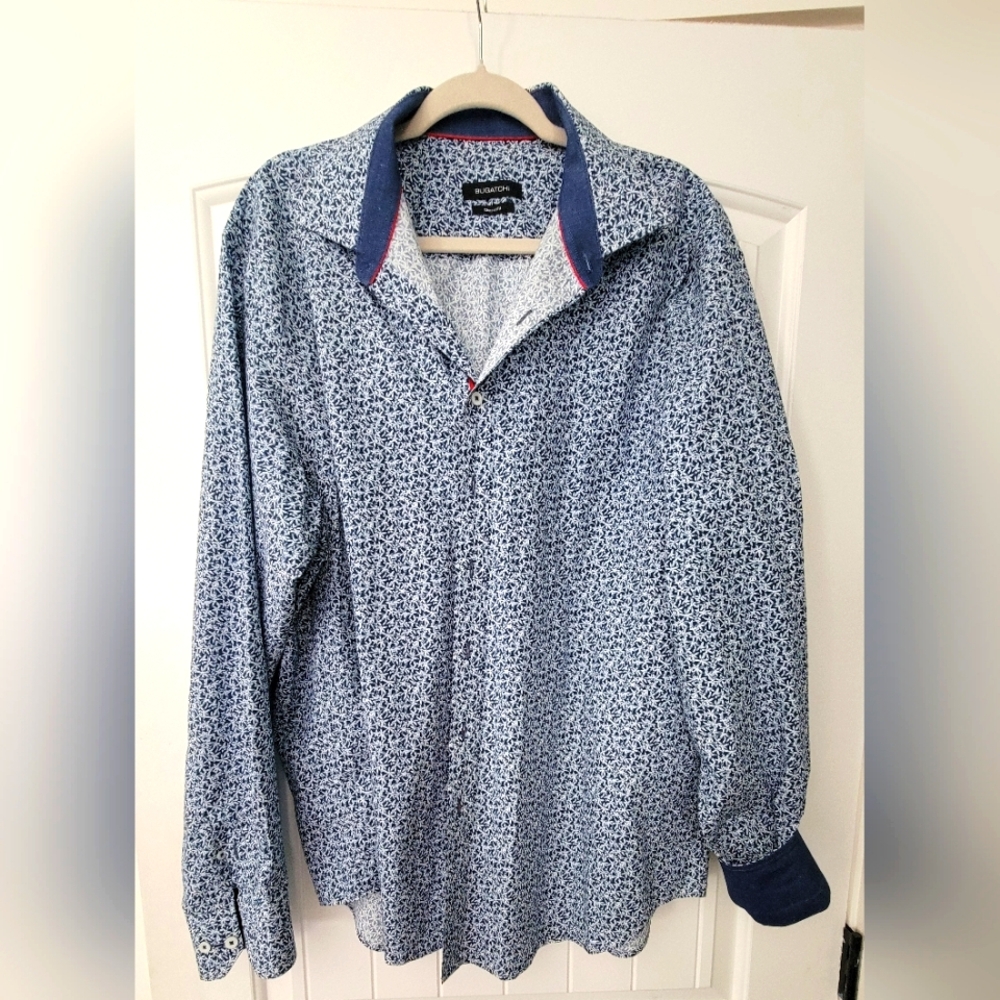 Bugatchi Blue Patterned Button-Up Shirt